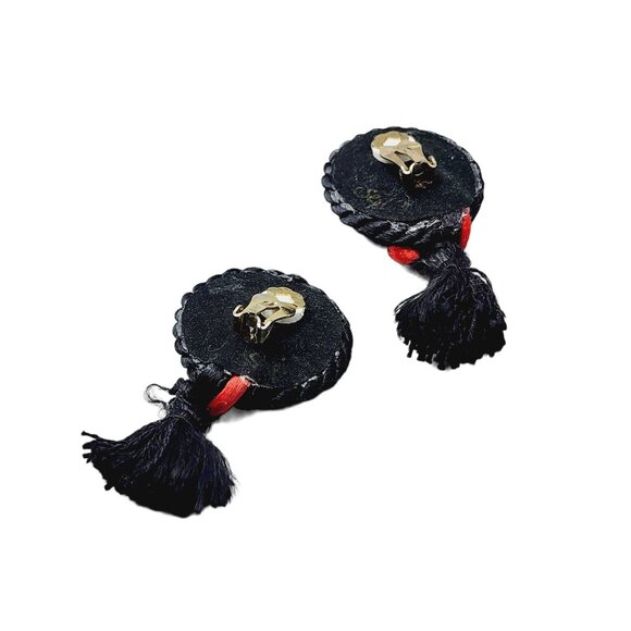 Vintage 80s Fabric Tassel Earrings (A1748) - Picture 4 of 5